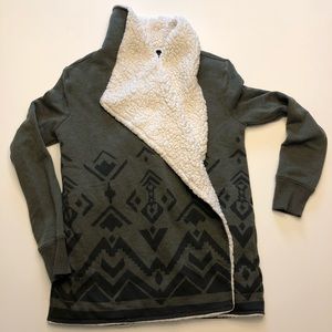 Faux Shearling & Olive Tribal Sweatshirt Sweater.